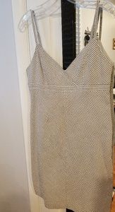 Skinny strap blueish grey & white stripe dress